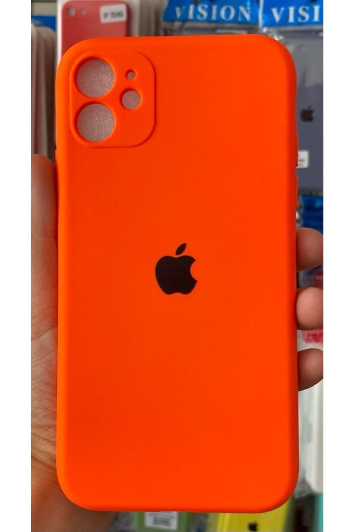Go Aksesuar Iphone 11 Uyumlu Logolu Neon Turuncu Lansman Içi Kadife Aa Kalite
