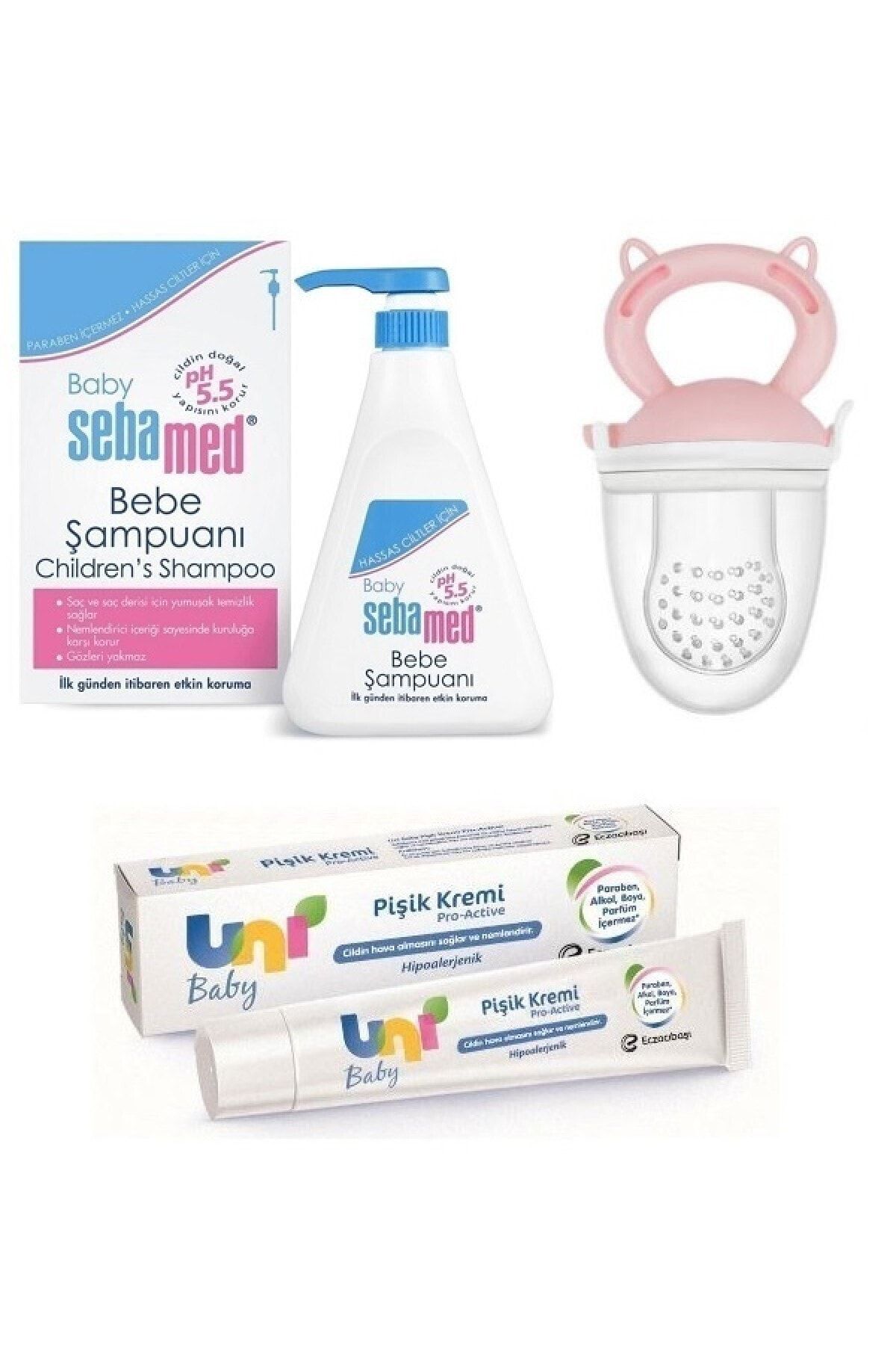 Uni Baby Hipoalerjenik Pişik Kremi 30 Ml+ Paraben İçermeyen Bebek Şampuanı 500 Ml+ Meyve Süzgeci Pembe