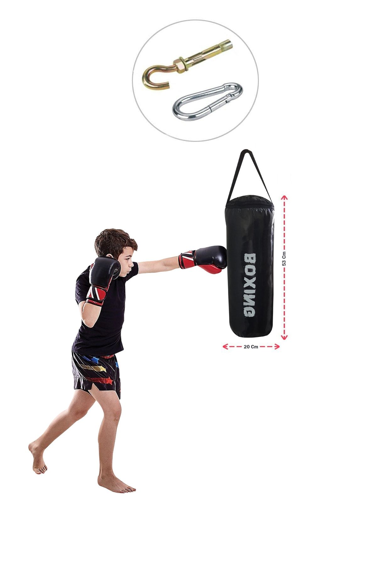 Spor Byfit 53 Cm X 20 Cm Siyah Çocuk Boks Kum Torbası Tavan Askı Kancası