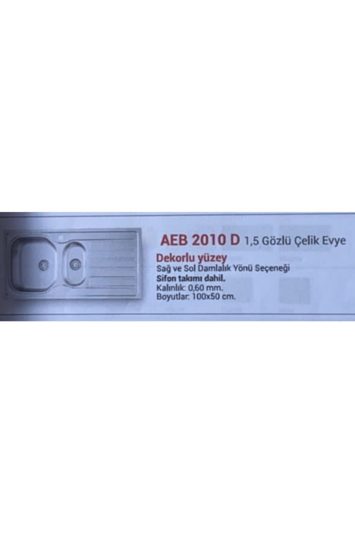 Artenova Üstten 1.5 Göz Damlalıklı Eviye Aeb 2010 D Dekorlu Yüzey.