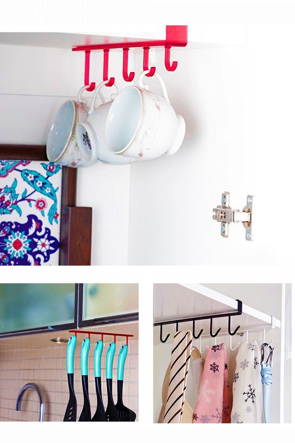 MaoMao 5 Kancalı Raf Altı Fincan Askısı Kepçe Süzgeç Askılığı