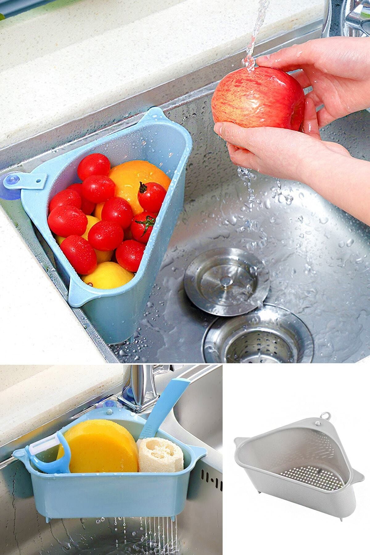 MaoMao Vantuzlu Lavabo Köşe Süzgeci Sebze Meyve Pirinç Yıkama Süzgeci