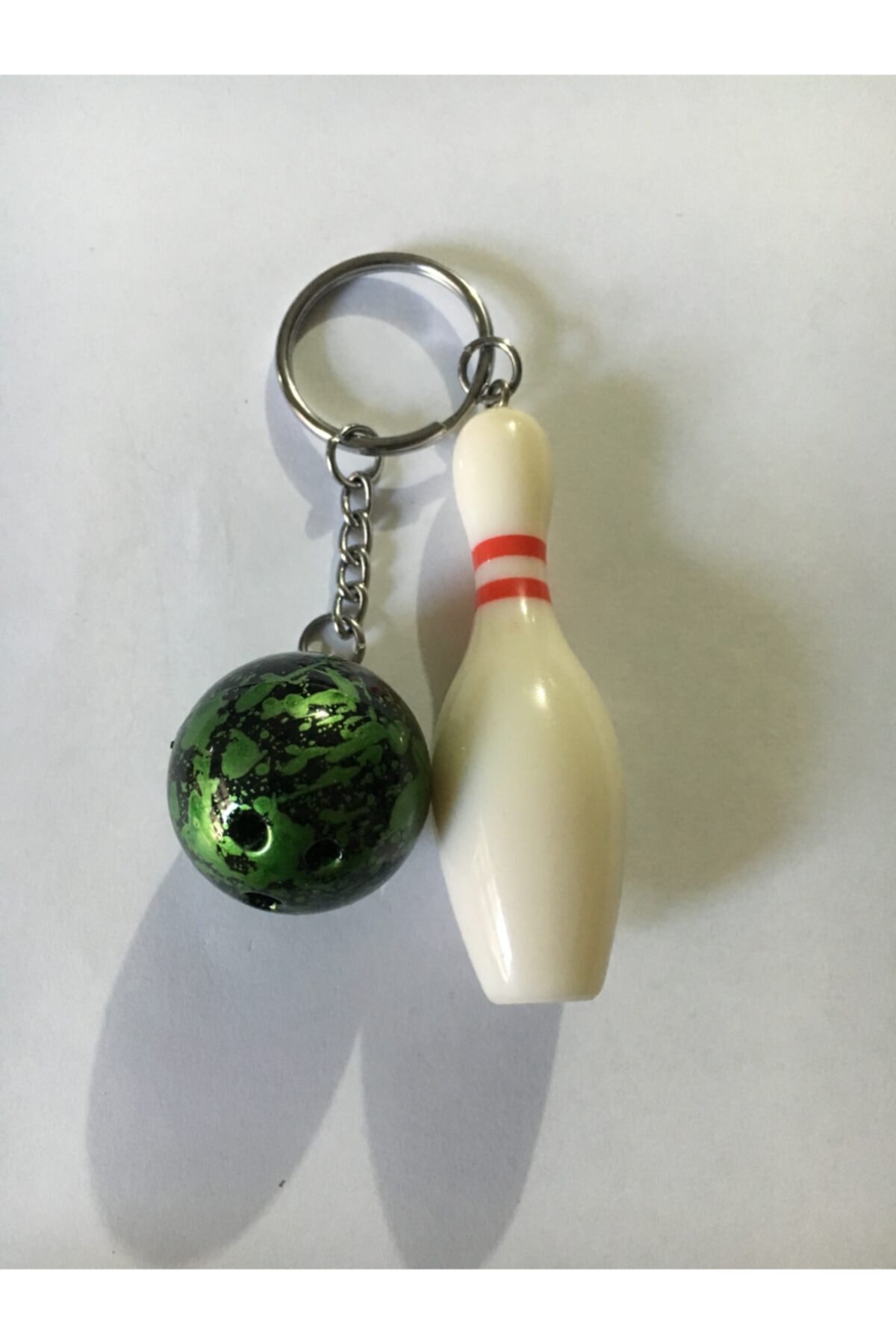 Romantik Anahtarlık Bowling Topu Modelli Yeşil Beyaz Anahtarlık