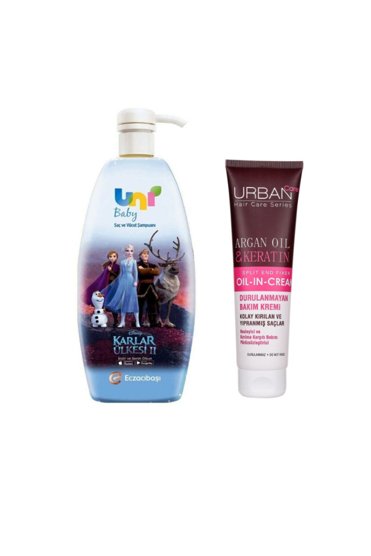 Uni Baby Frozen Bebek Şampuanı 700 ml + Durulanmayan Saç Bakım Kremi Argan Oil Keratin 150 ml
