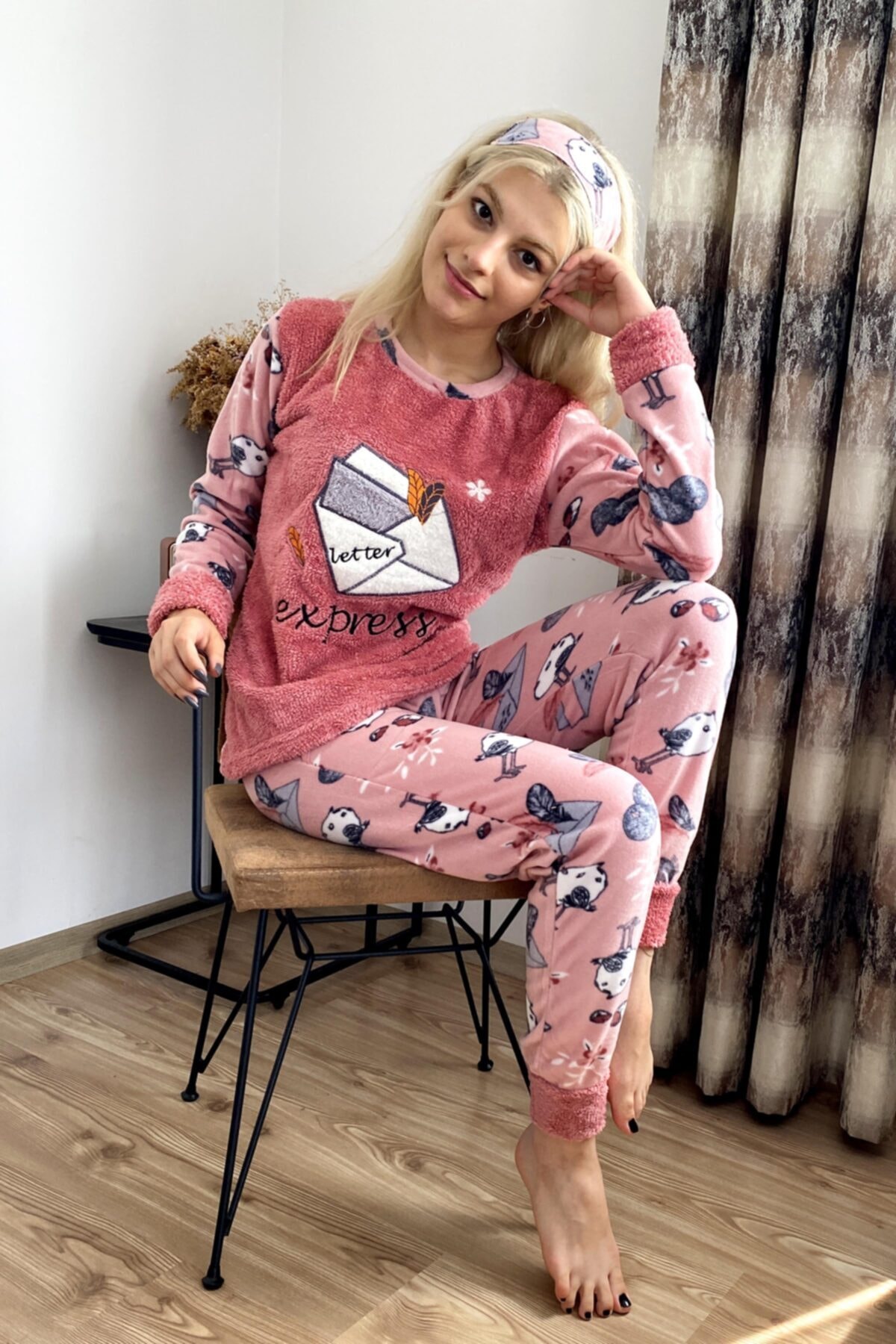 nisaNCa Desenli Kışlık Peluş Polar Pijama Takımı