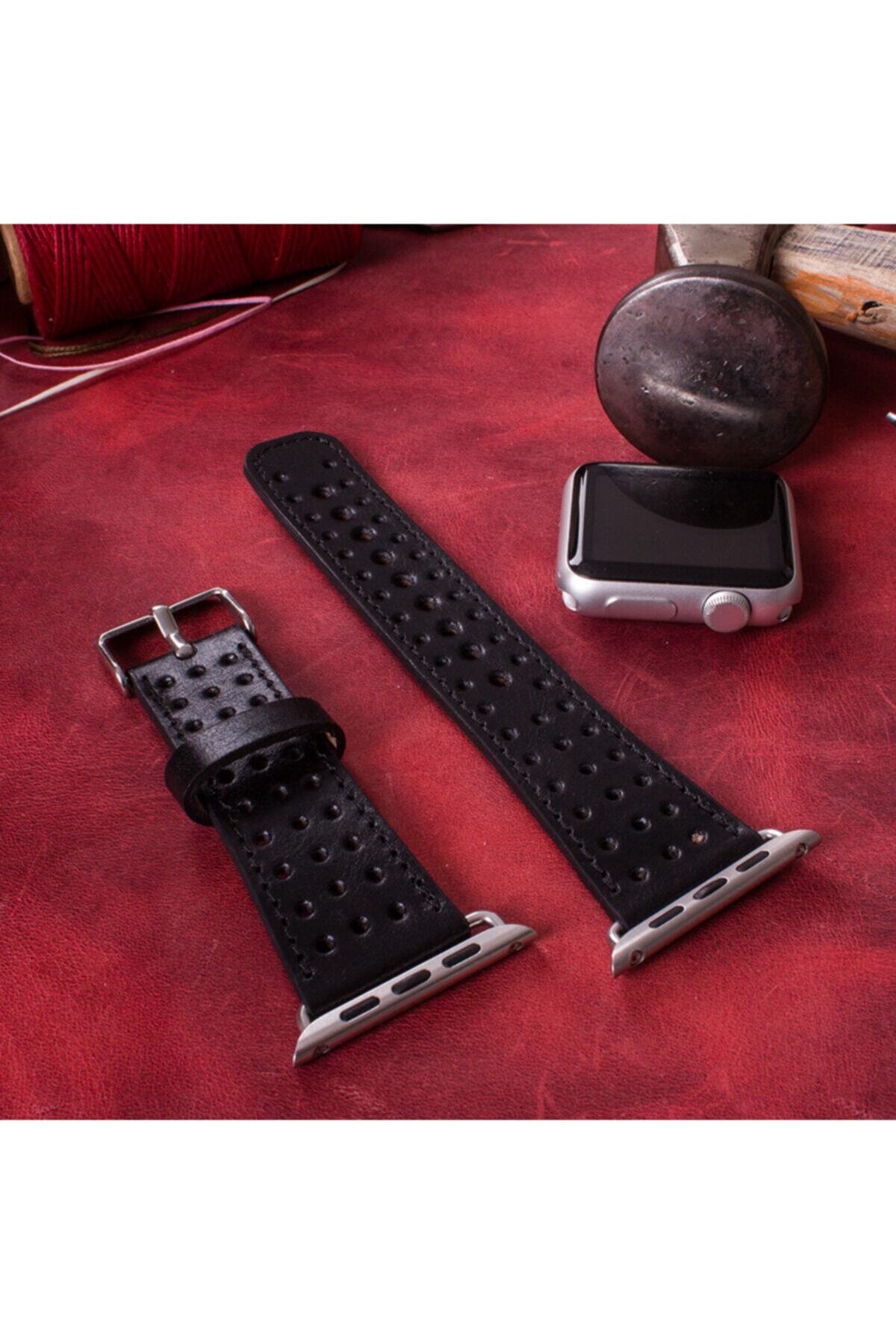 Bouletta Apple Watch Uyumlu Deri Kordon 42-44mm Rst1 Siyah Delikli
