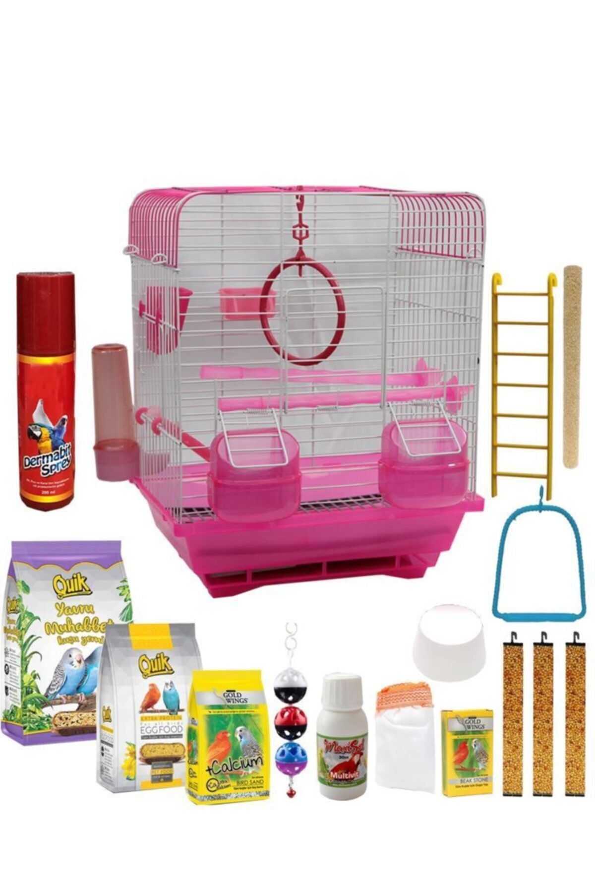 usmtekno Full Set Muhabbet Kuşu Kafesi Çift Kapılı Kafes Kanarya Kafesi Kuş Kafes P2 Pembe
