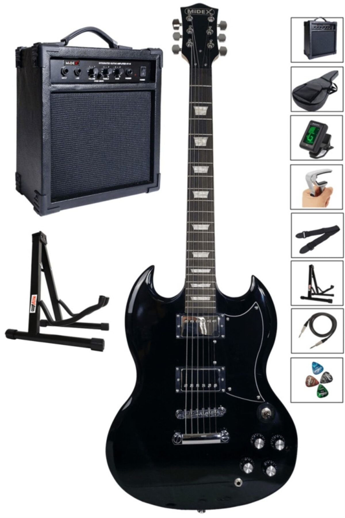 Midex Sgx170bk-amp Üst Segment Sg Special Amfili Elektro Gitar Set Masif Ağaç (hh)