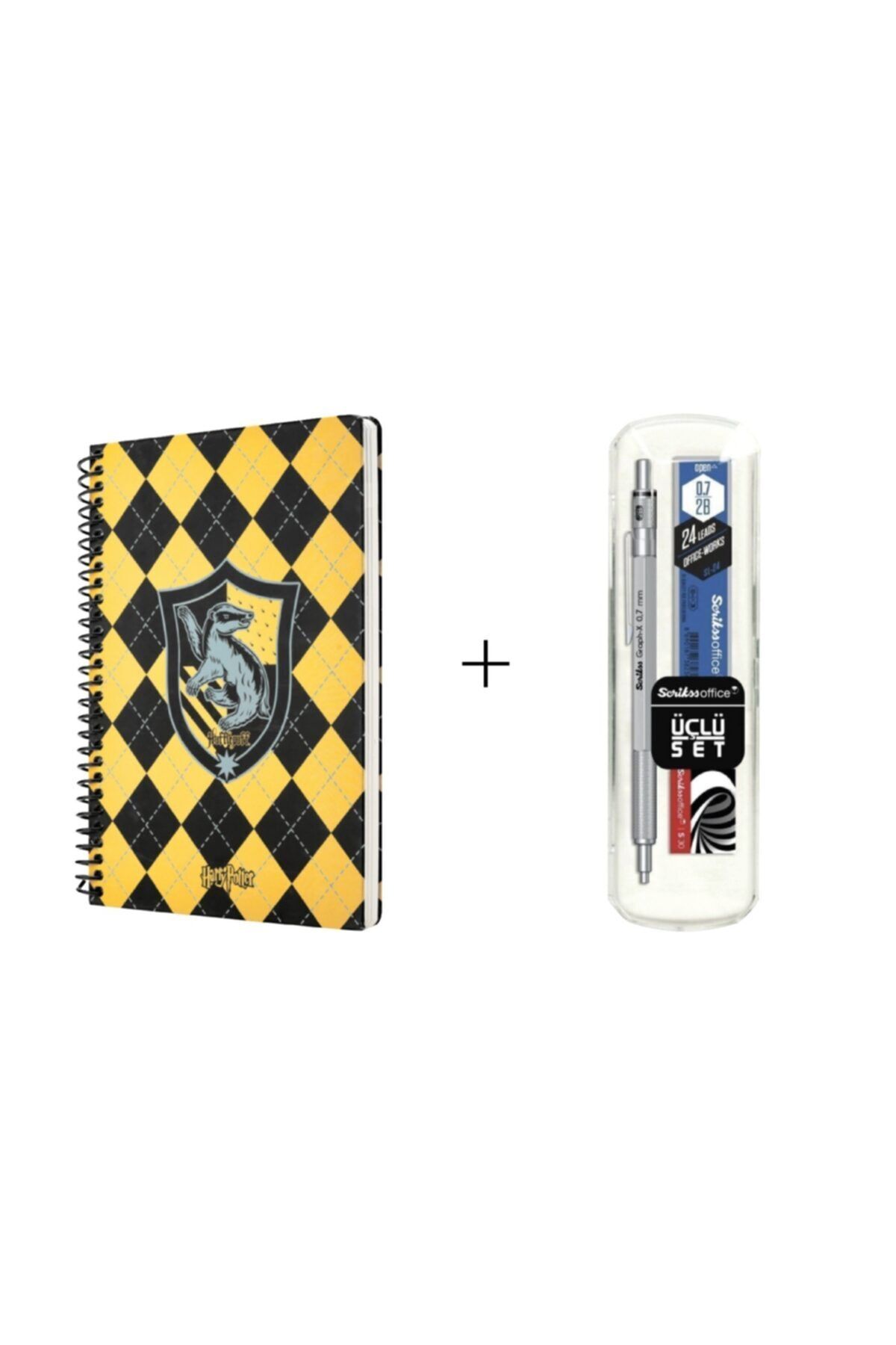 Mabbels Butik Back To School Harry Potter Hufflepuff Defter+graph-x Metal Versatil Kalem 0.7 Mm Gri 3'lü Set
