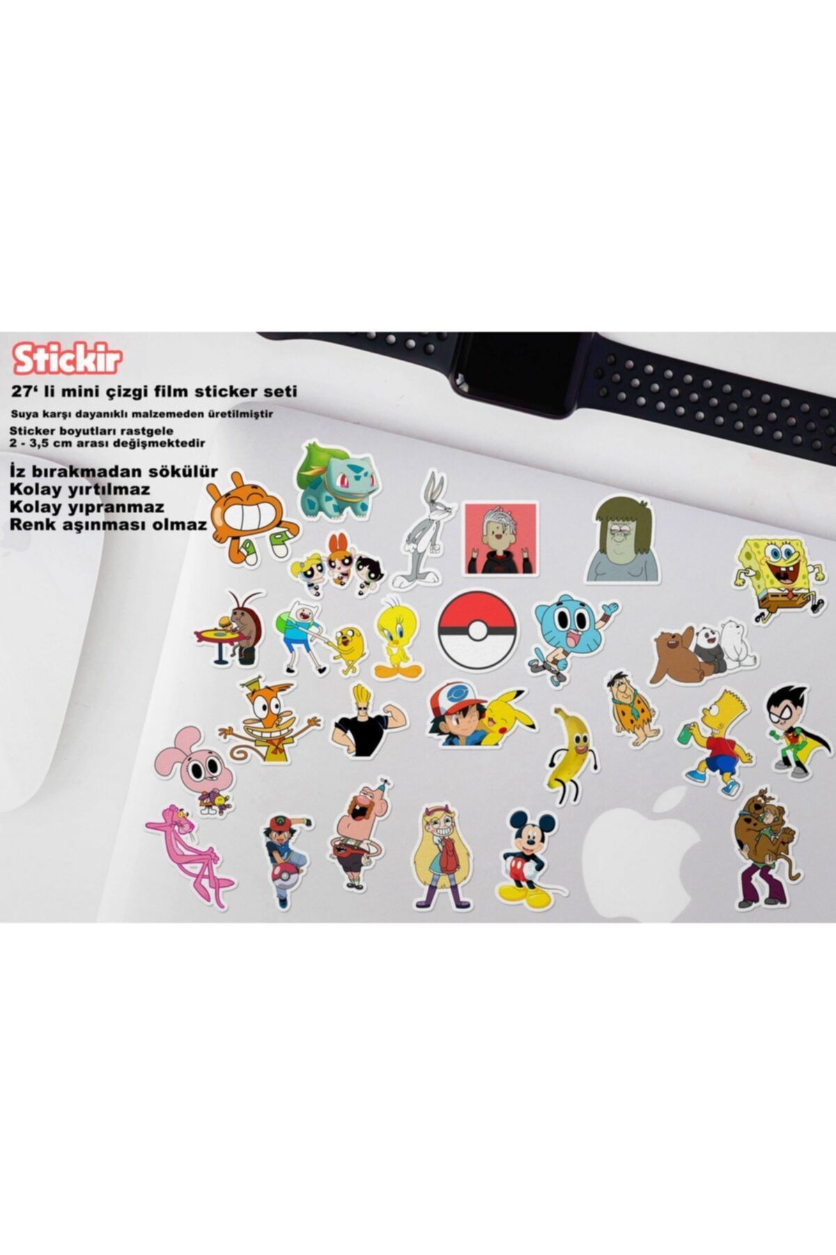 Stickir 27'li Mini Çizgi Film Sticker Seti- Nostaljik Laptop, Defter, Ajanda Sticker Paketi