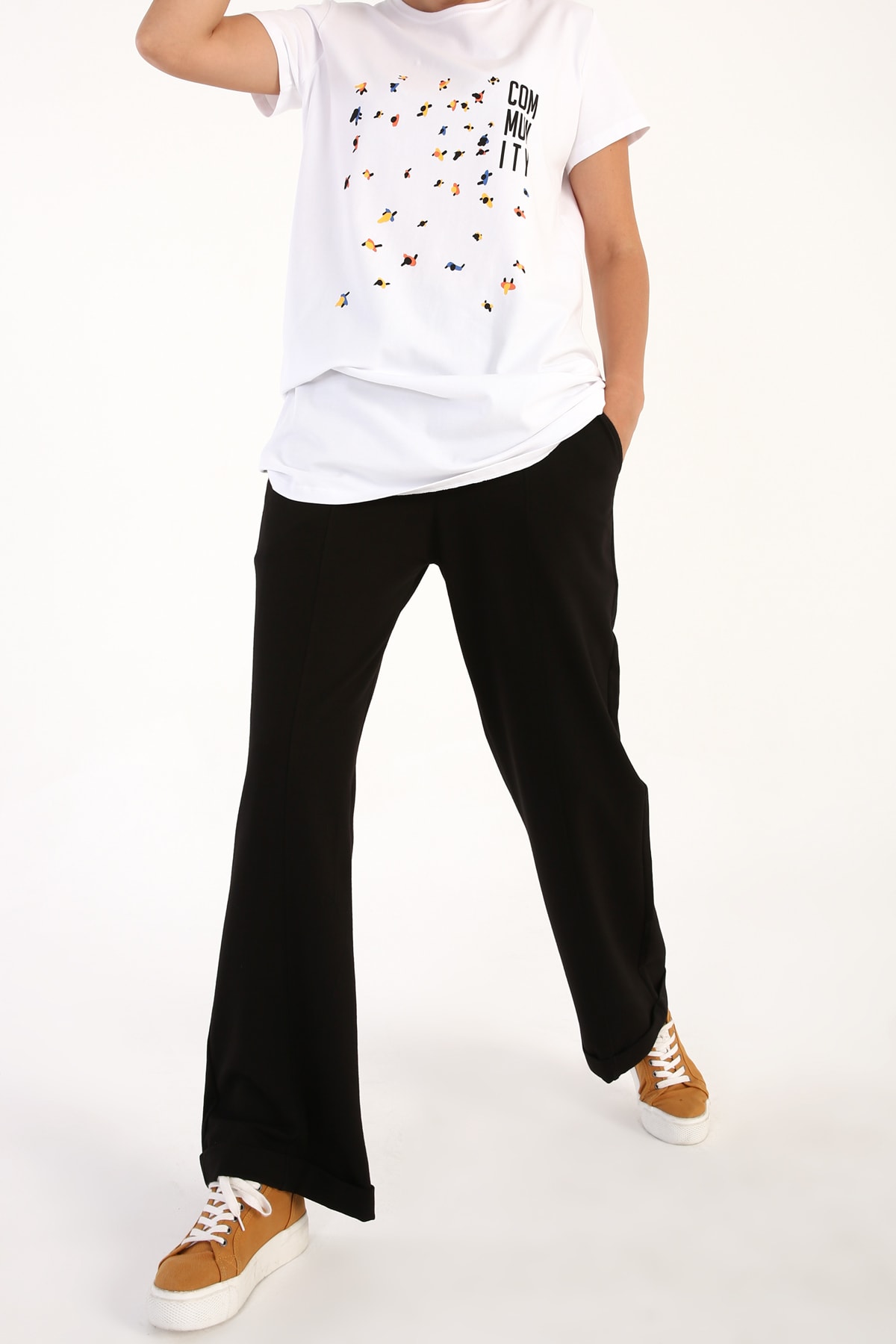 ALLDAY Siyah Beli Lastikli Duble Paça Pamuklu Eşofman Altı