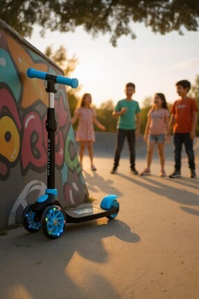 Kız Erkek Frenli Denge Led Işıklı 3 Üç Tekerlekli Yükseklik Ayarlı Magic Çocuk Scooter Image 0