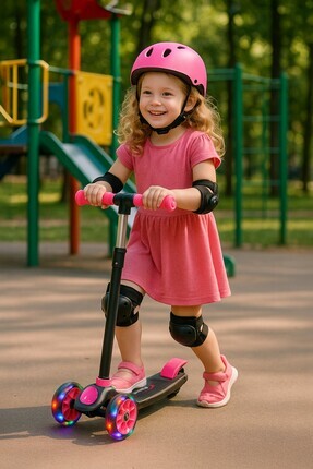 Kız Pembe Led Işıklı 3 Üç Tekerlekli Yükseklik Ayarlı Magic Çocuk Scooter Image 0