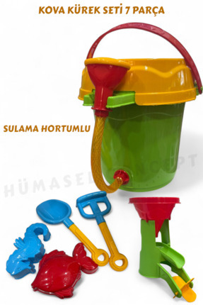 Büyük Boy Kum Kova Seti 7 Parça 25 cm-Plaj Bahçe Oyuncağı Kova Kürek Seti Değirmenli Sulama Hortumlu Image 0