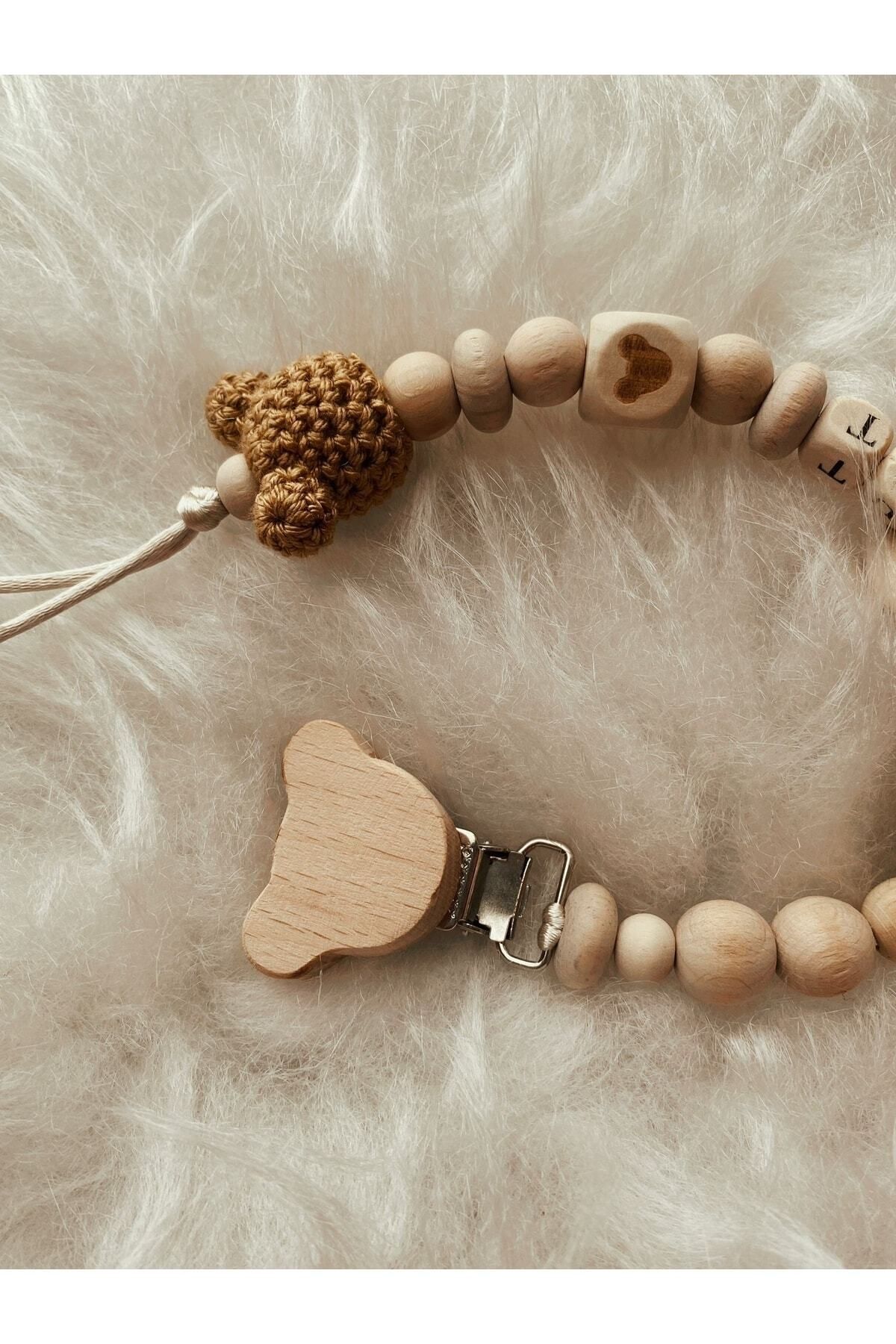 بند پستانک زنجیر چوبی طبیعی با جزئیات میکی