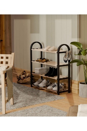 Etraders Siyah Ahşap Çubuklu Masif Ayakkabılık Kontef Image 3