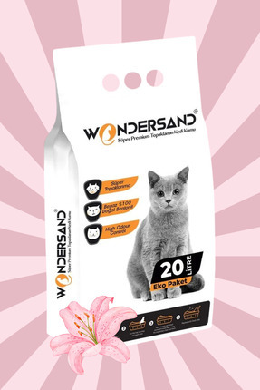 20 Litre %100 Beyaz Bentonit Ince Tane Çiçek Kokulu Topaklanan Premium Kedi Kumu Image 0