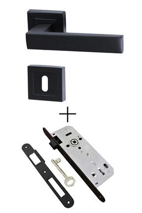Avanti (ODA TİPİ) Mat Siyah Kare Rozetli Kapı Kolu / 40mm Oda Kapı Kilidi / Kol Kilit Full Set Image 0