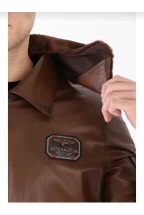 Erkek Taba Hakiki Deri Pilot Mont Lüks Kürk Yaka Detaylı Image 3