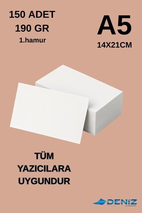 150 Adet | A5 Boy 1. Hamur Baskı Kağıdı - 190 Gram - Davetiye Kağıdı - Bijuteri Kartı - 1.Hamur Kağı Image 0
