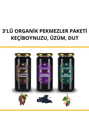 3'lü Organik Pekmezler Paketi Keçiboynuzu 620 gr, Dut 620 gr ve Üzüm 620 gr Image 0