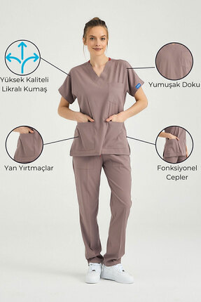 Gül Kurusu Likralı Hemşire Forması Alt Üst Cerrahi Takım Scrubs Üniforma Cerrahi Forma Image 0