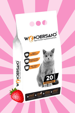 20 Litre %100 Beyaz Bentonit Ince Tane Çilek Kokulu Topaklanan Premium Kedi Kumu Image 0