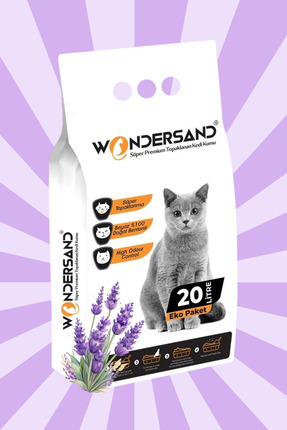20 Litre %100 Beyaz Bentonit Kalın Tane Lavanta Kokulu Topaklanan Premium Kedi Kumu Image 0