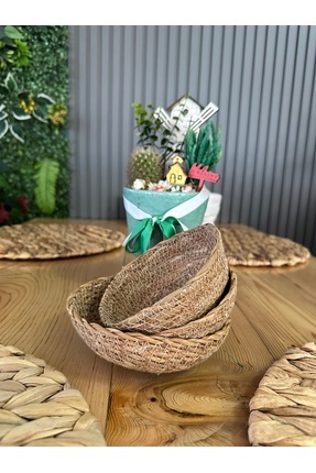 Dekoratif Doğal Hasır Mini Sepet 13 cm 3’lü Image 0