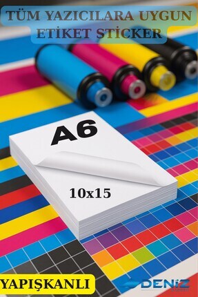 Yapışkanlı Etiket | 25 Adet A6 Boy 10x15 cm - Boş Sticker - Mat - Tüm Yazıcılara Uyumludur - 1.hamur Image 0