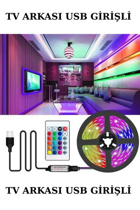 Şerit Led 3 Renk Rgb Uzaktan Kumandalı 5 Metre Televizyon Arkası Usb Girişli Image 0