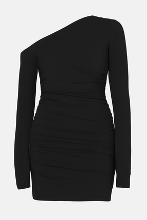 Siyah Vücuda Oturan Asimetrik Yaka Örme Kısa Elbisesi TEDAW25EL00006 Image 1
