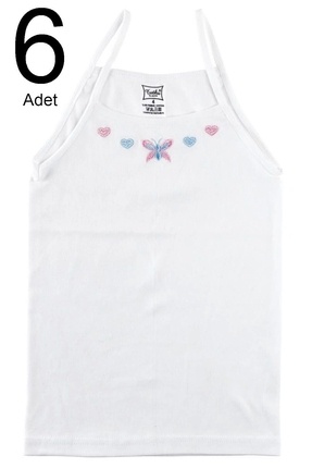Kız Çocuk Beyaz 6'lı Paket  Ribana İp Askılı Atlet ELF568TUT01656 Image 1