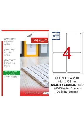 Tw-2004 Yazıcı Etiketi 99.1 X 139 Mm 400 Adet - Beyaz Image 0