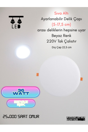 35w x-plus 5cm den 17,5cm deliklerin hepsine uyumlu beyaz led panel sıva altı Image 0