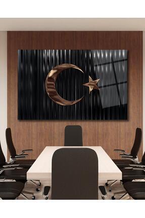 Türk Bayrağı Cam Tablo Bakır Renk Modern Ev Ofis Salon Kurum Hediyelik Tablo Image 0