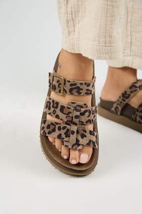 Luno Platform Deri Kadın Terlik Leopar Image 3