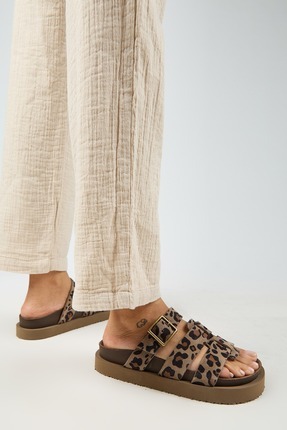 Luno Platform Deri Kadın Terlik Leopar Image 2