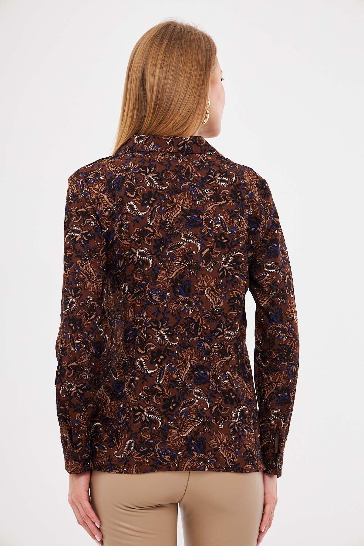 پیراهن آستین بلند زنانه با طرح قهوه ARM-25K001040