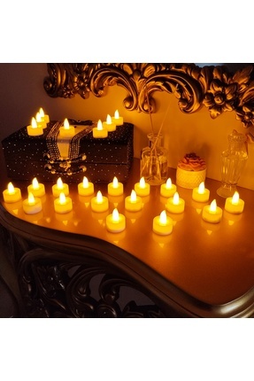 12 Adet 3 Pilli Ledli Mum Tealight Işıklı Dumansız Alevli Sarı Pilli Led Mum Pil Dahil Image 0