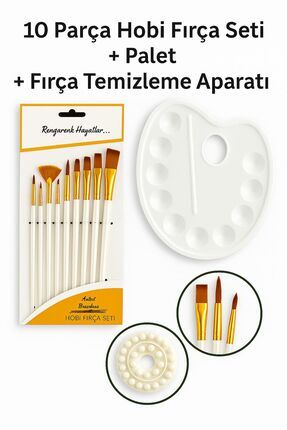 Sanatsal Kiti 10'lu Fırça & Palet & Fırça Temizleyici Profesyonel Boyama Fırça Seti - Beyaz Image 0