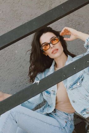 Chunky Frame Vintage Siyah Turuncu Güneş Gözlüğü Image 0