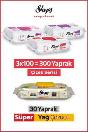 Easy Clean Çiçek Serisi&Süper Yağ Çözücü Yüzey Temizlik Havlusu&Mendili(3x100+30) Image 0
