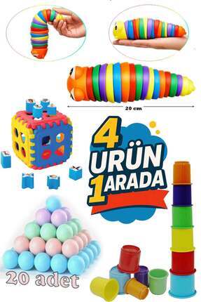 Tırtıl + Bultak 18 parça +Sevimli Kule 6 + 20 ADET HAVUZ TOPU HEDİYEMİZDİR GELİŞİM SETİ 4 LÜ Image 0