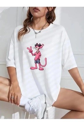 Pembe Panter Tasarım Tshirt Oversize Image 0