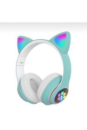 Yeşil Stn28 Kablosuz Bluetooth 5.0 Led Işıklı Kedili Şık Kulaklık Hediye Fm Image 0