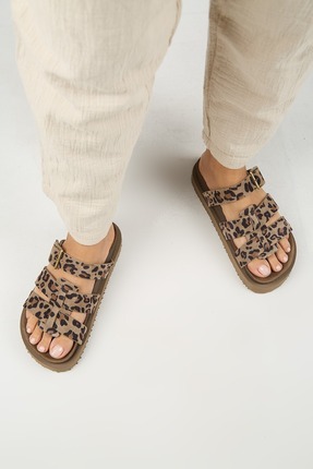 Luno Platform Deri Kadın Terlik Leopar Image 7