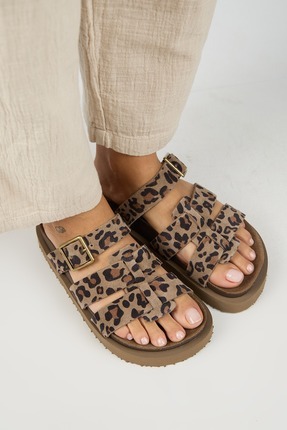 Luno Platform Deri Kadın Terlik Leopar Image 1