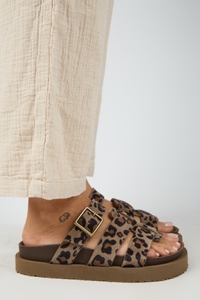 Luno Platform Deri Kadın Terlik Leopar Image 0