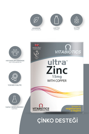 Ultra Zinc Çinko ve Bakır İçeren Takviye Edici Gıda 60 Tablet Image 0
